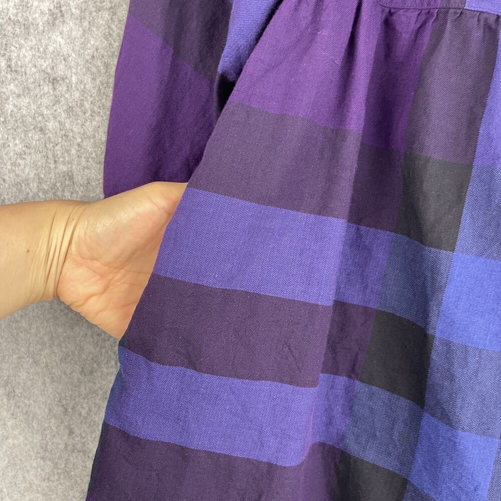 Burberry Brit Shirtdress Dress Womens XL Purple Plaid 3/4 Sleeve Cotton Pocket - Picture 7 of 15